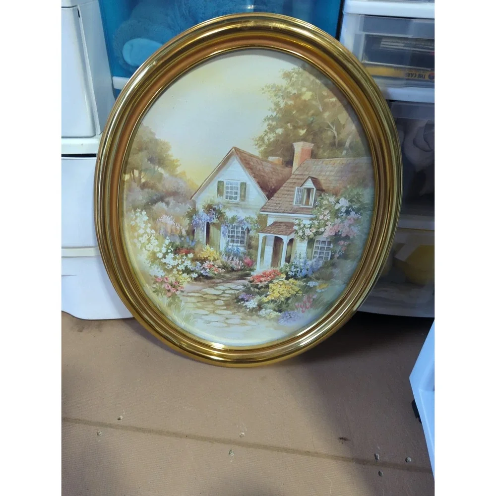 Vintage 90's Homco English Cottage Framed Print Cottagecore Floral